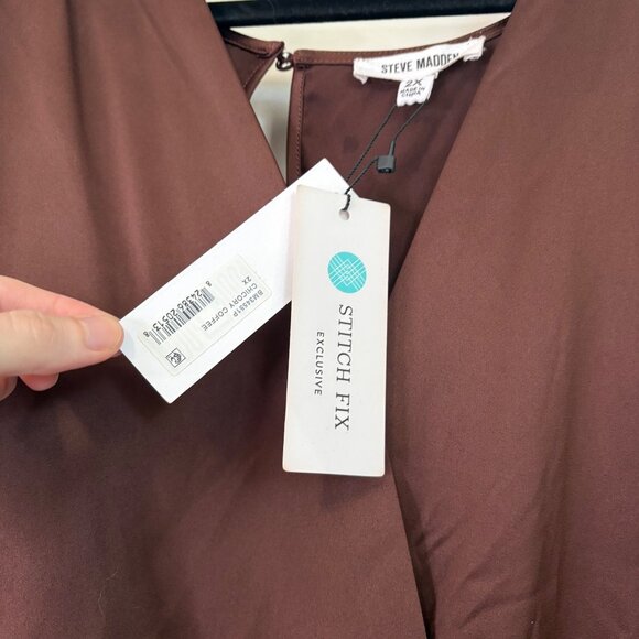 Steve Madden Tamaira Rich Brown Satin Bodysuit Puffed Sleeves Size 2X NWT - Picture 8 of 8